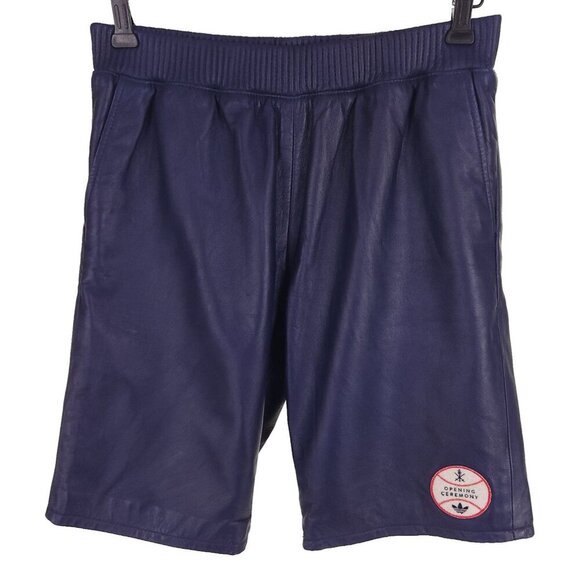 Adidas x Opening Ceremony Leather Bermuda Shorts Size L Mens Blue 2014 RARE! - Picture 1 of 10